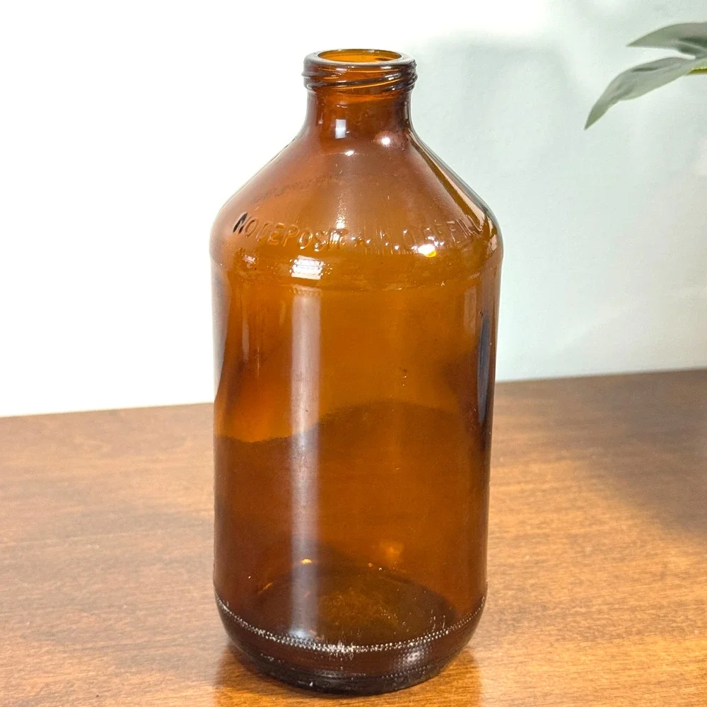 Vintage Amber Glass Apothecary Bottle Dispose of Properly 6